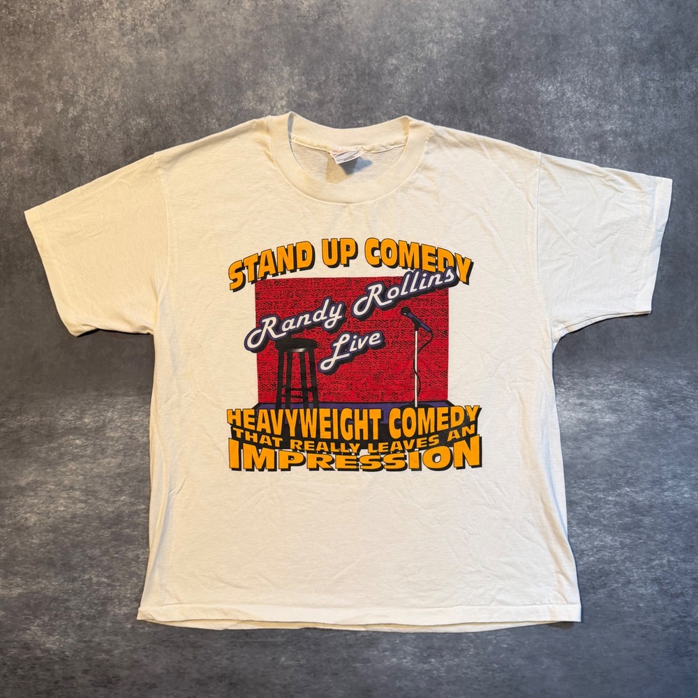 Vintage Randy Rollins Live Stand Up Comedy T Shirt Mens Large White Made USA